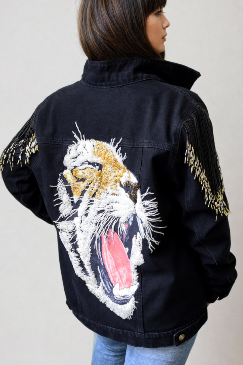 Black Tiger Fringed Jacket