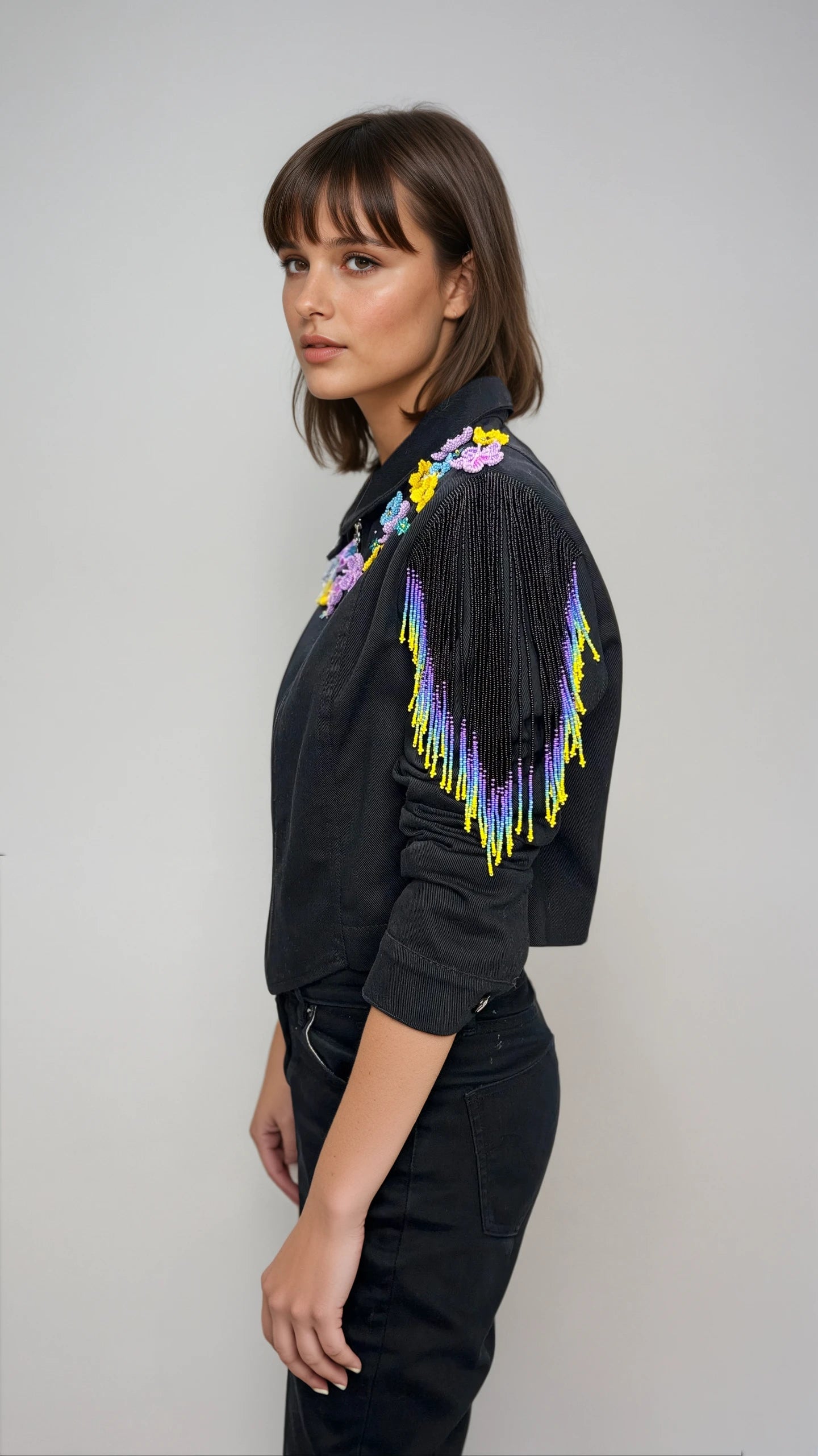 Black denim flower jacket