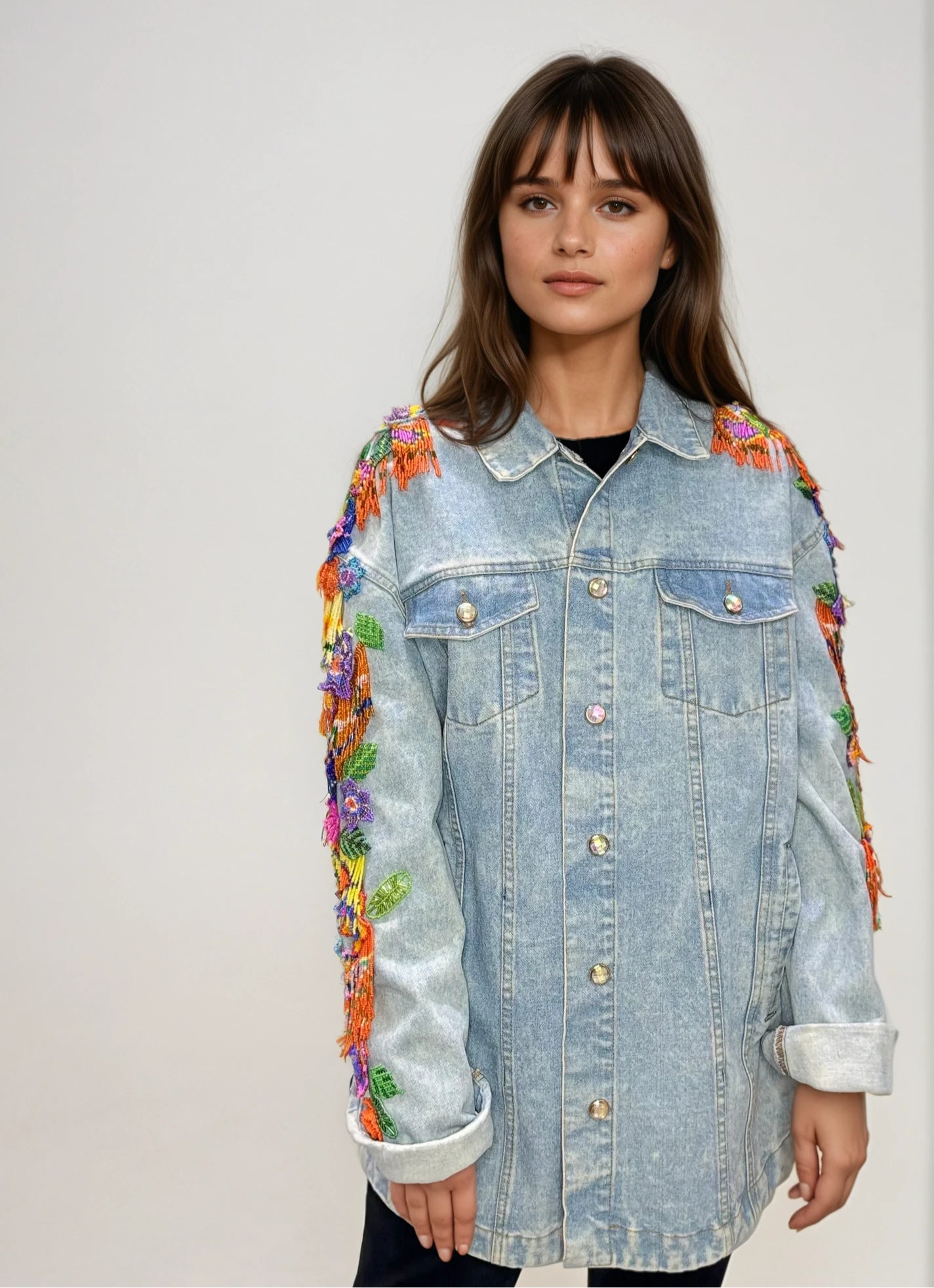 Denim oversized flower sleeves
