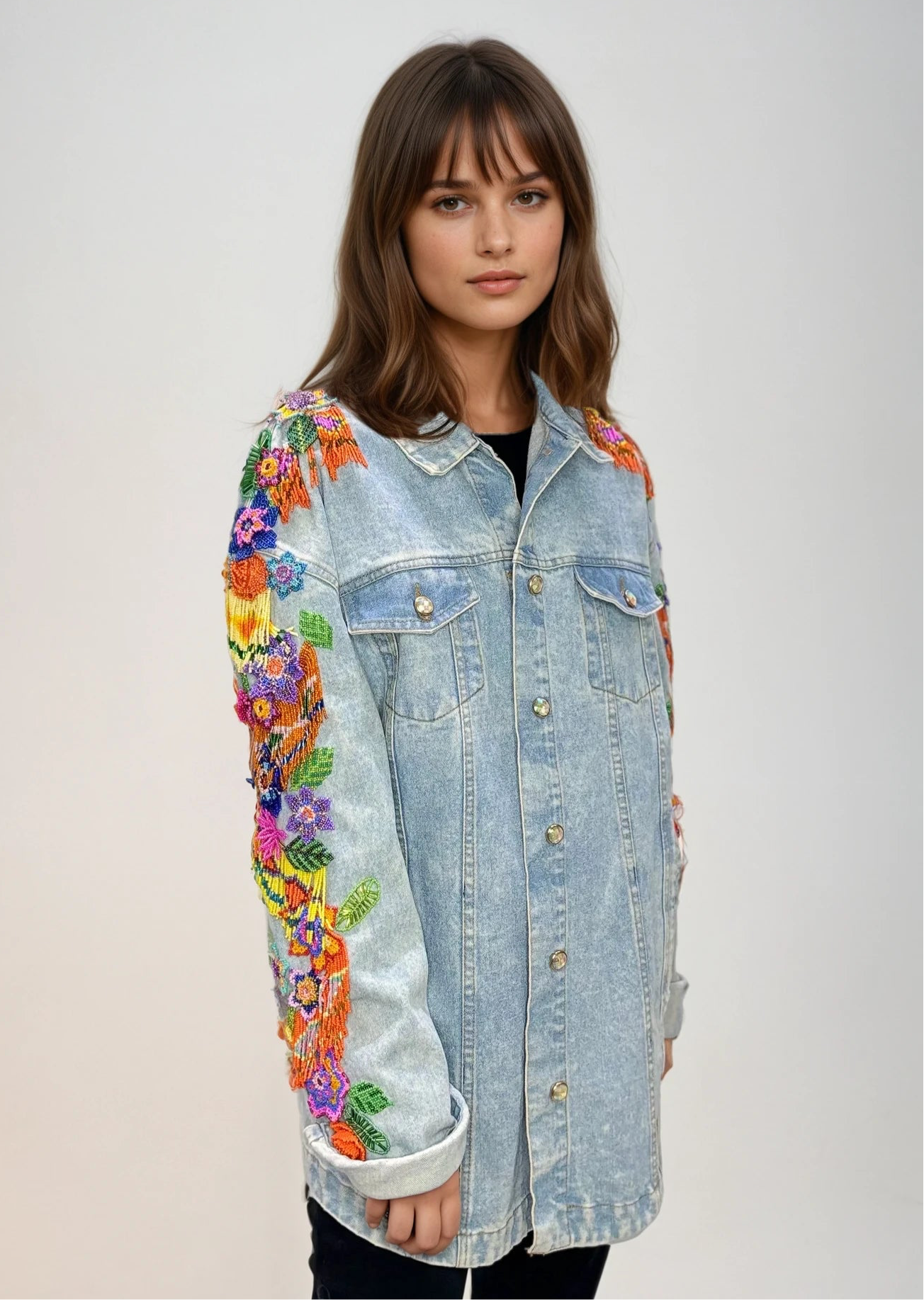Denim oversized flower sleeves