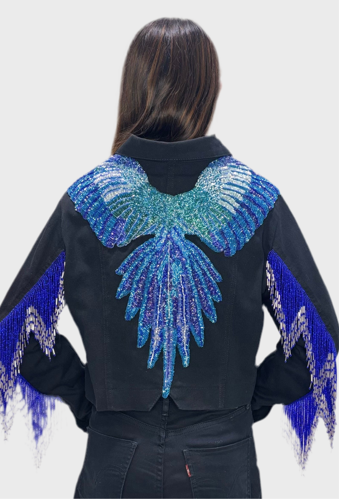 Blue wings black denim jacket