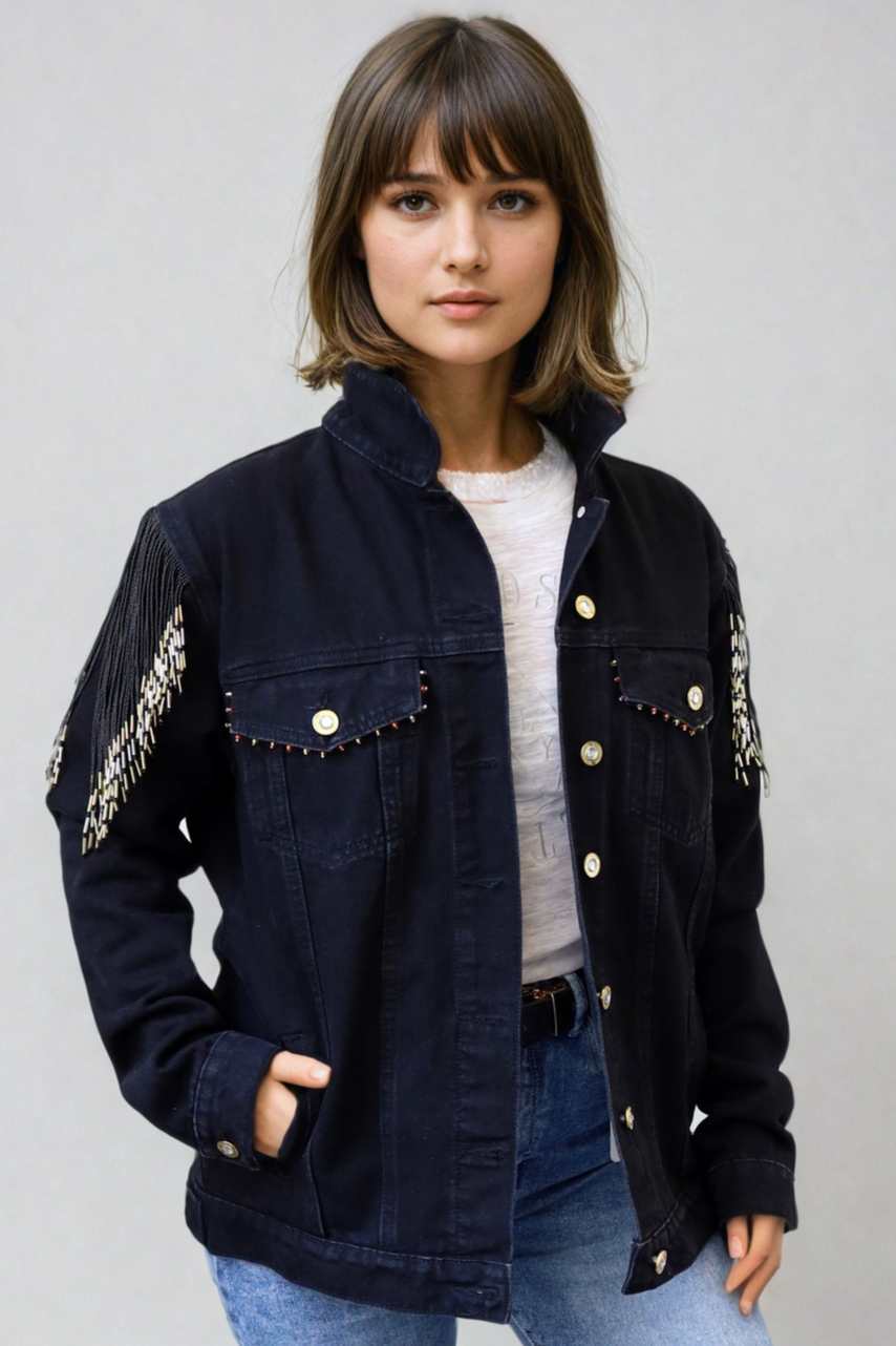 Black Tiger Fringed Jacket