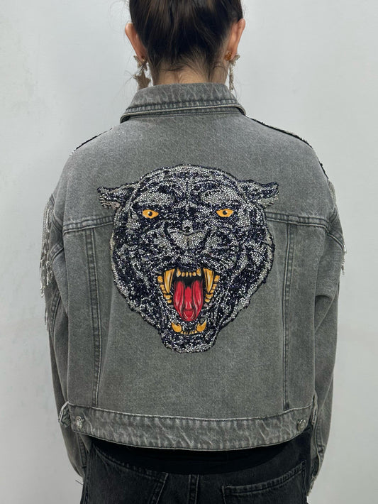 Grey denim panther
