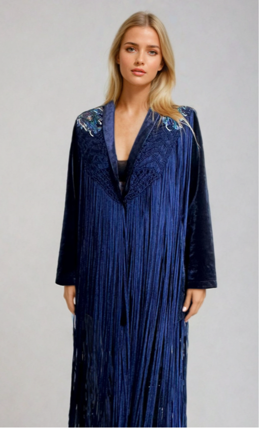 Blue Peacock Macrame Fringes Jacket